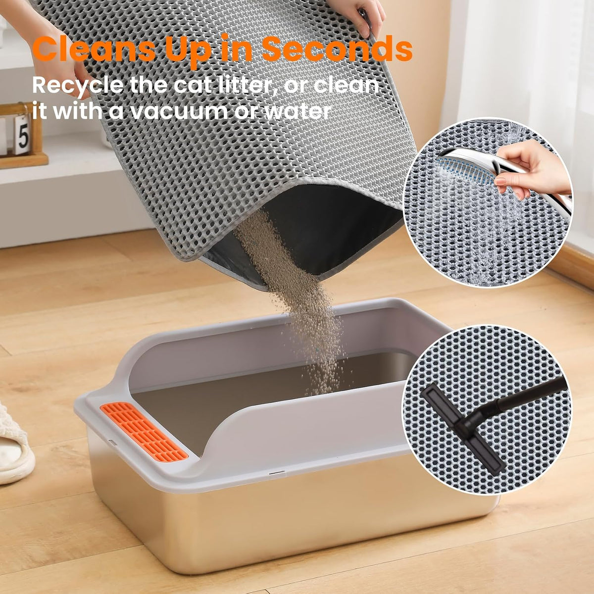 Extra Large Cat Litter Mat XXL, Double Layer Honeycomb, Gray