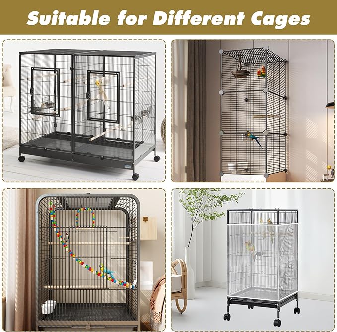 White Bird Cage Seed Catcher Adjustable Soft Birdcage Cover Reusable Nylon Mesh - Image 6