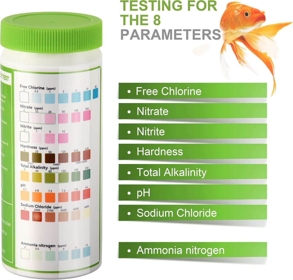 AAwipes Aquarium Ammonia Test Strips 8-in-1 |100 Strips | Quick & Accurate Water Testing for Freshwater & Saltwater Tanks -Test pH, Sodium Chloride, Alkalinity, Hardness, Chlorine etc. (K02-100)
