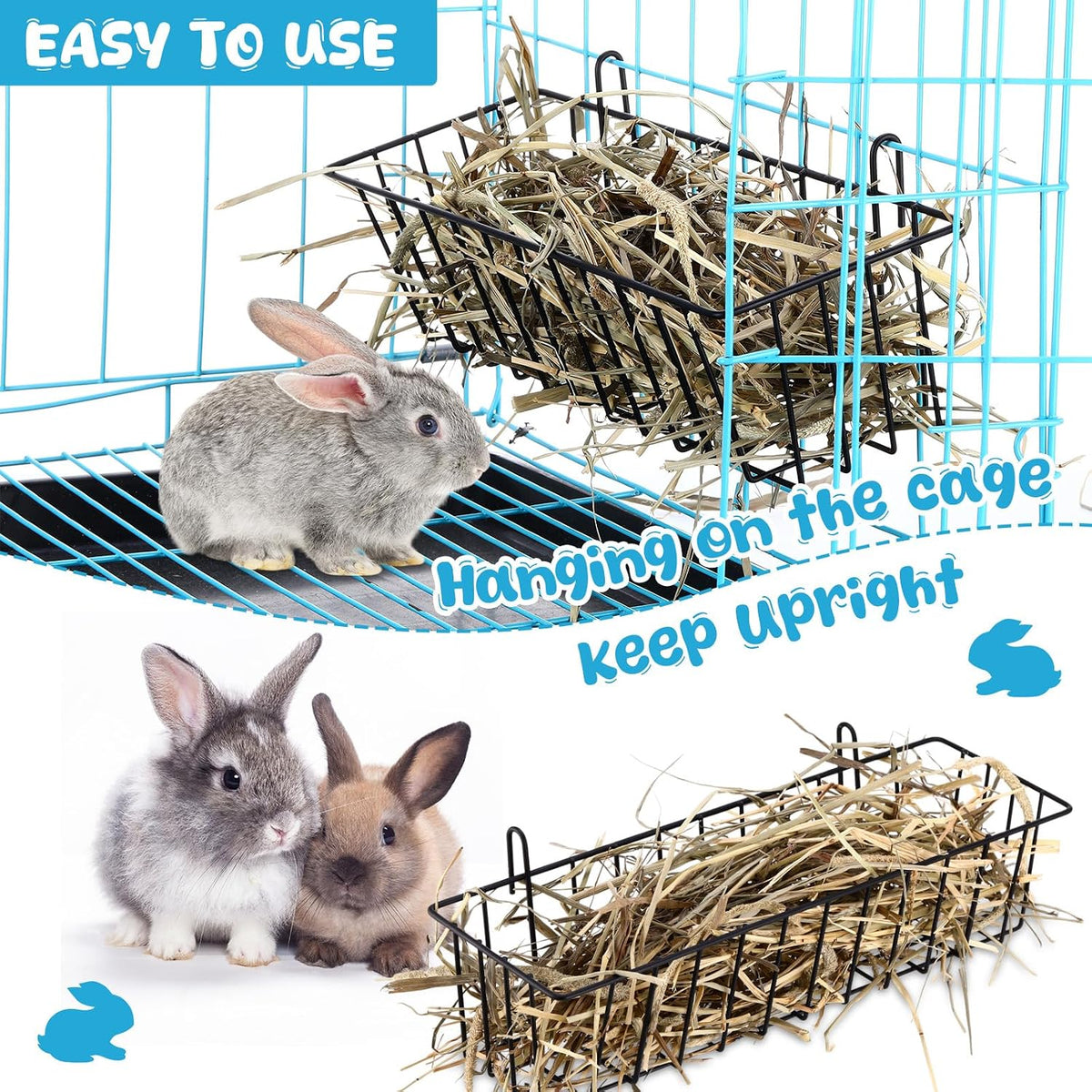 Therwen 4 Pcs Rabbit Hay Feeder Guinea Pig Heavy Duty Metal Frame Hay Rack with Hooks Cage Hanging Holder for Bunny Chinchilla Small Animals Accessories(12.4 x 3.9 x 3 Inches)