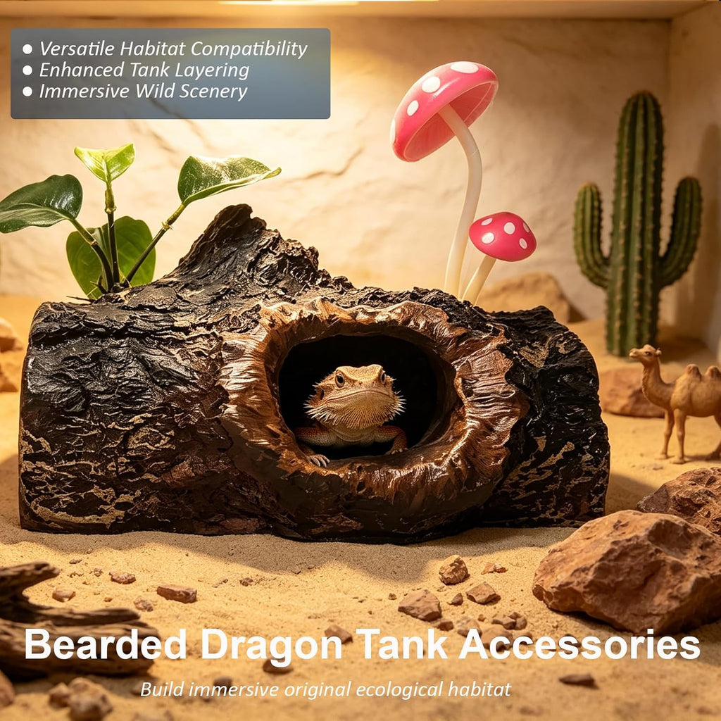 Bearded Dragon Tank Accessories, Natural Forest Tree Stump Reptile Hide