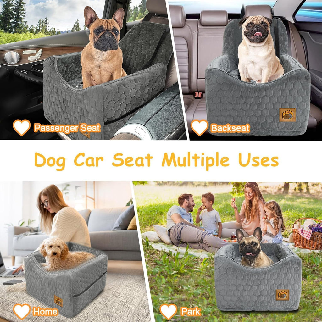 Dog Car Seat for Small/Medium Dogs, Memory Foam Dog Booster Seat, Travel Safety Per Car Seat with Washable Removable Cover, Storage Pockets for Dogs up to 35 lbs
