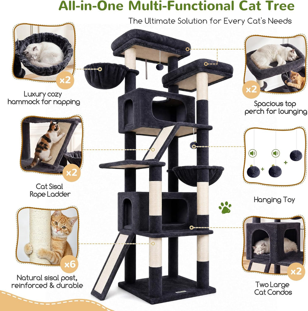 Globlazer 79in Heavy Duty Cat Tree for Large Cats, S79, Dark Grey