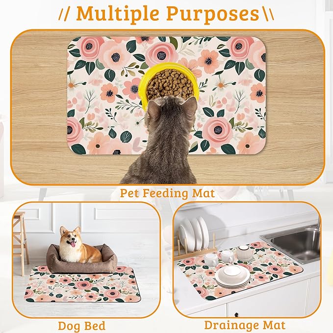Dog Bowl Mat, Blooming Flowers Pet Feeding Mat - Image 7