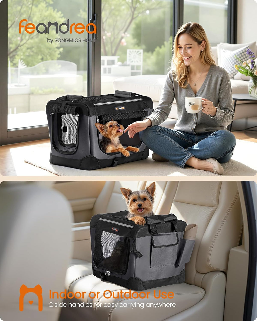 Feandrea Collapsible Dog Crate, Portable Oxford Fabric Pet Carrier, 20-Inch
