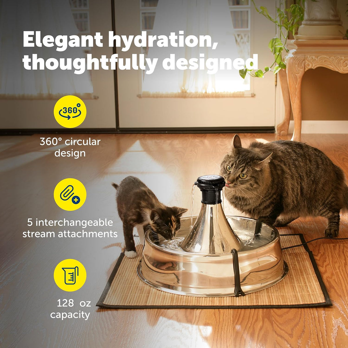 PetSafe Drinkwell Stainless 360 Multi-Pet Cat Water Fountain, 128oz, 12-Pk