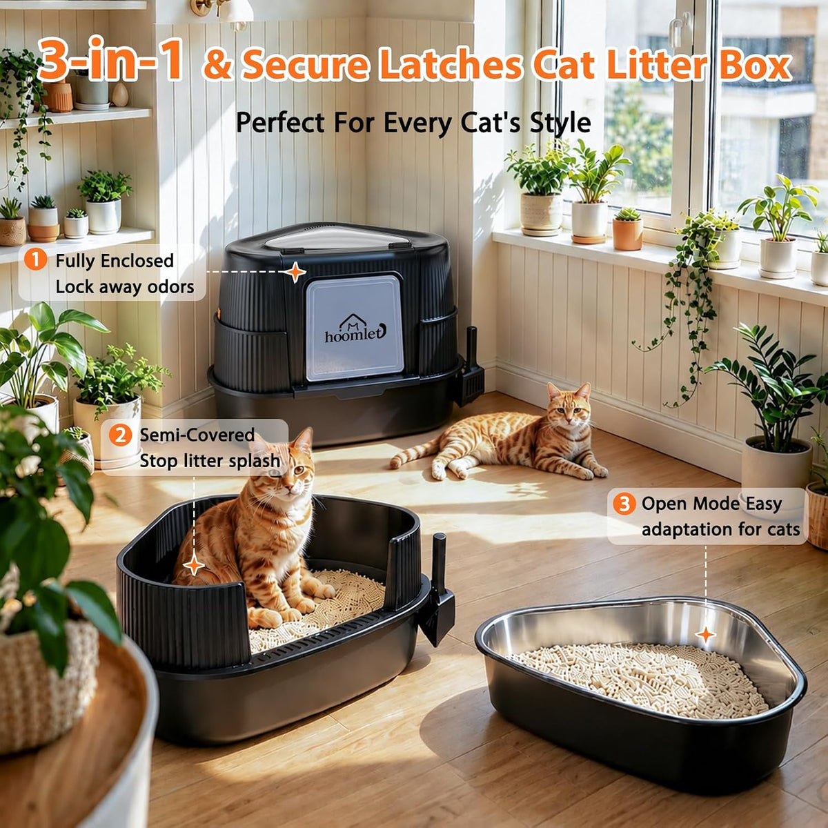Large Enclosed Corner Cat Litter Box with Lid