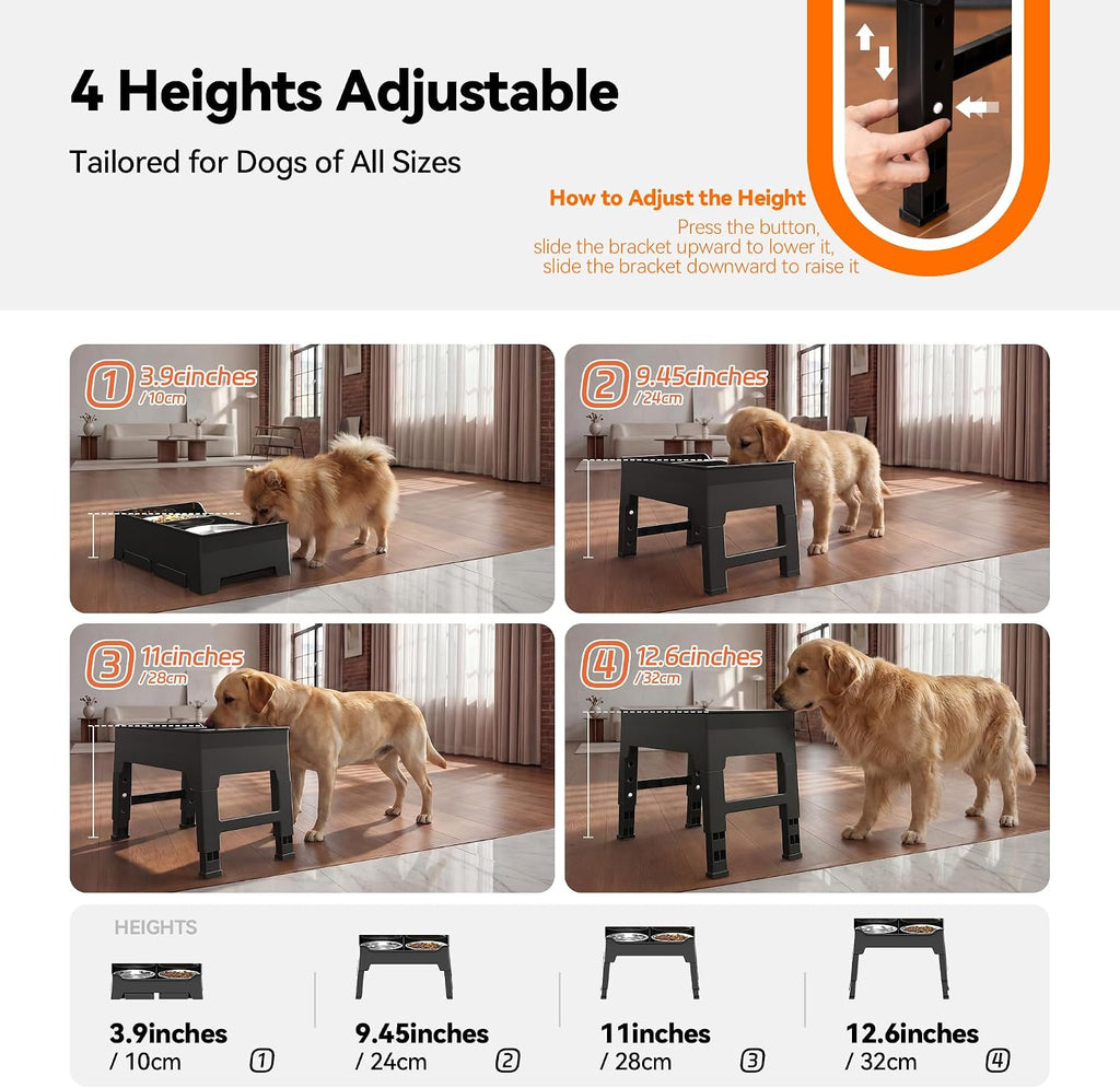 CZPET Elevated Dog Bowls, Splash Guard 4-Height Adjustable, Stainless Bowls