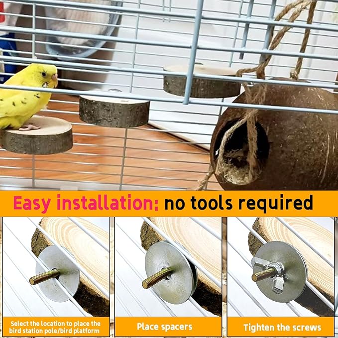 Hamiledyi 3PCS Perch Platform for Bird Cage Natural Round Wooden Stand Platform - Image 3