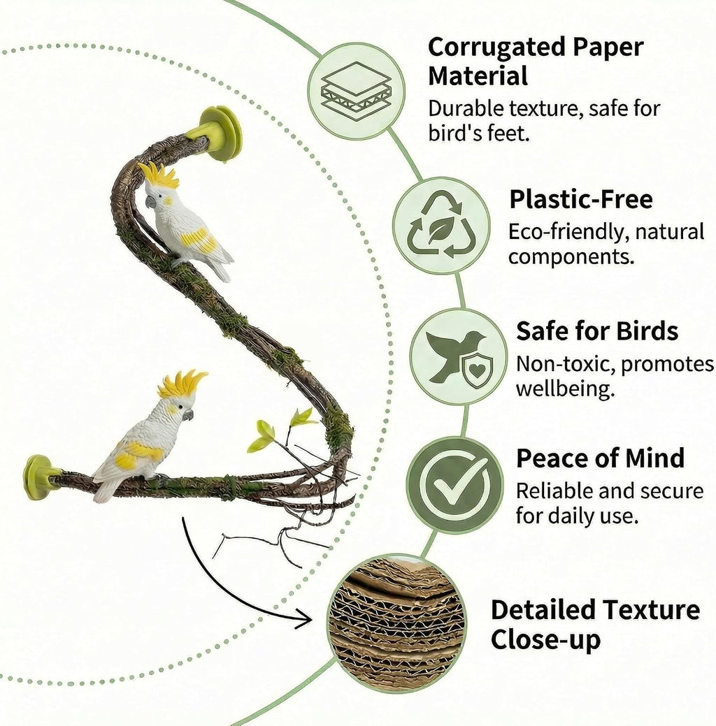 Large Natural Bird Perch for Cage, Bendable Tree Branch Parrot Perch Stand with Leaf Design, Bird Cage Accessories for Macaw, African Grey Parrot, Cockatiel, Cockatoo (Large)