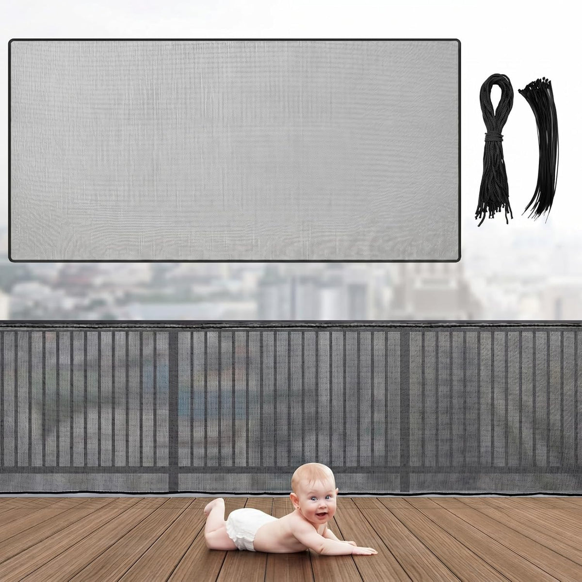 Hosuly Banister Guard Balcony Netting, 18 x 3 ft, Black, 1 Set