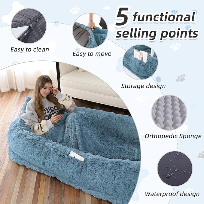 Human Dog Bed, Washable Faux Fur Pet Bed - Image 3