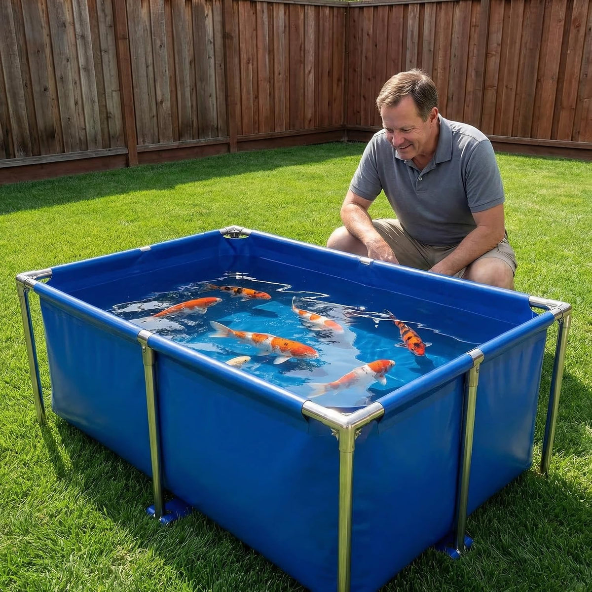 128 Gal Canvas Fish Pond, Above Ground Koi Fish Tank with Steel Frame