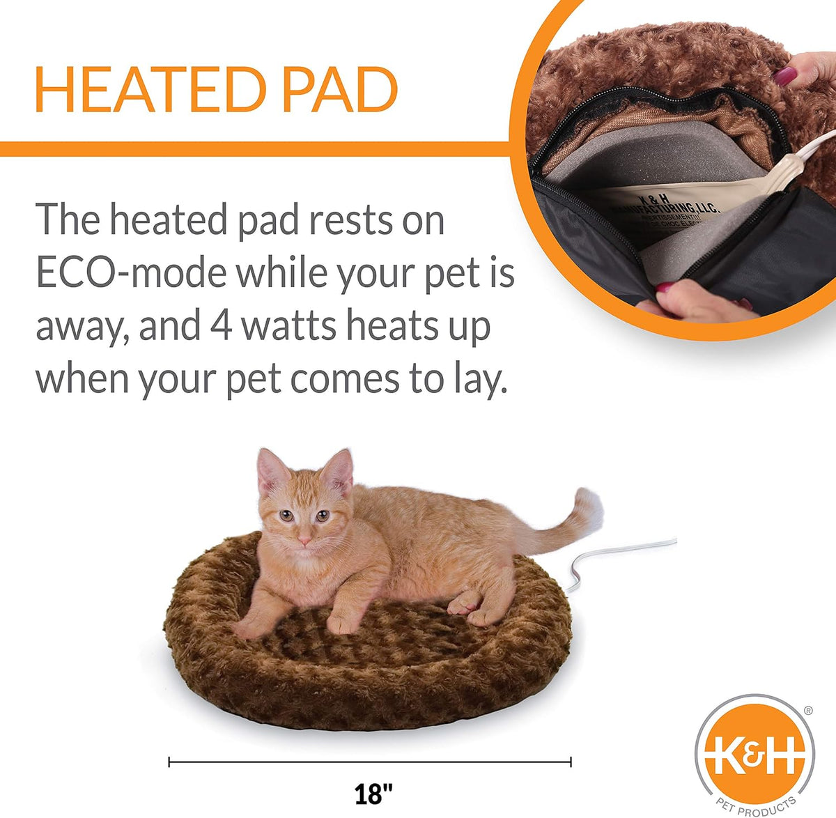 K&H Heated Cat Bed, Thermo-Kitty Fashion Splash Indoor, Safety Listed