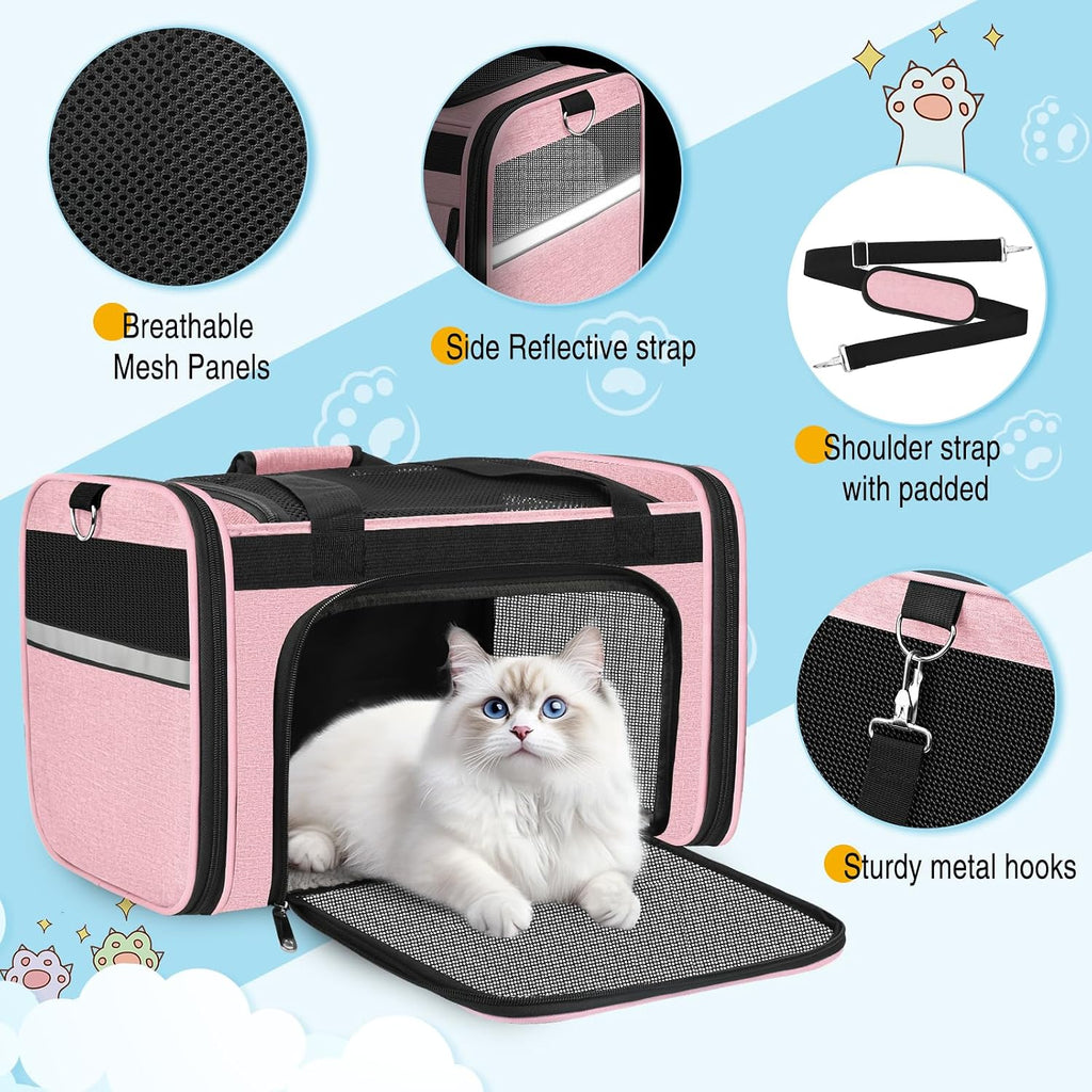 HUANLANG Large Cat Carrier Soft Sided Travel Pet Carrier Airline Approved