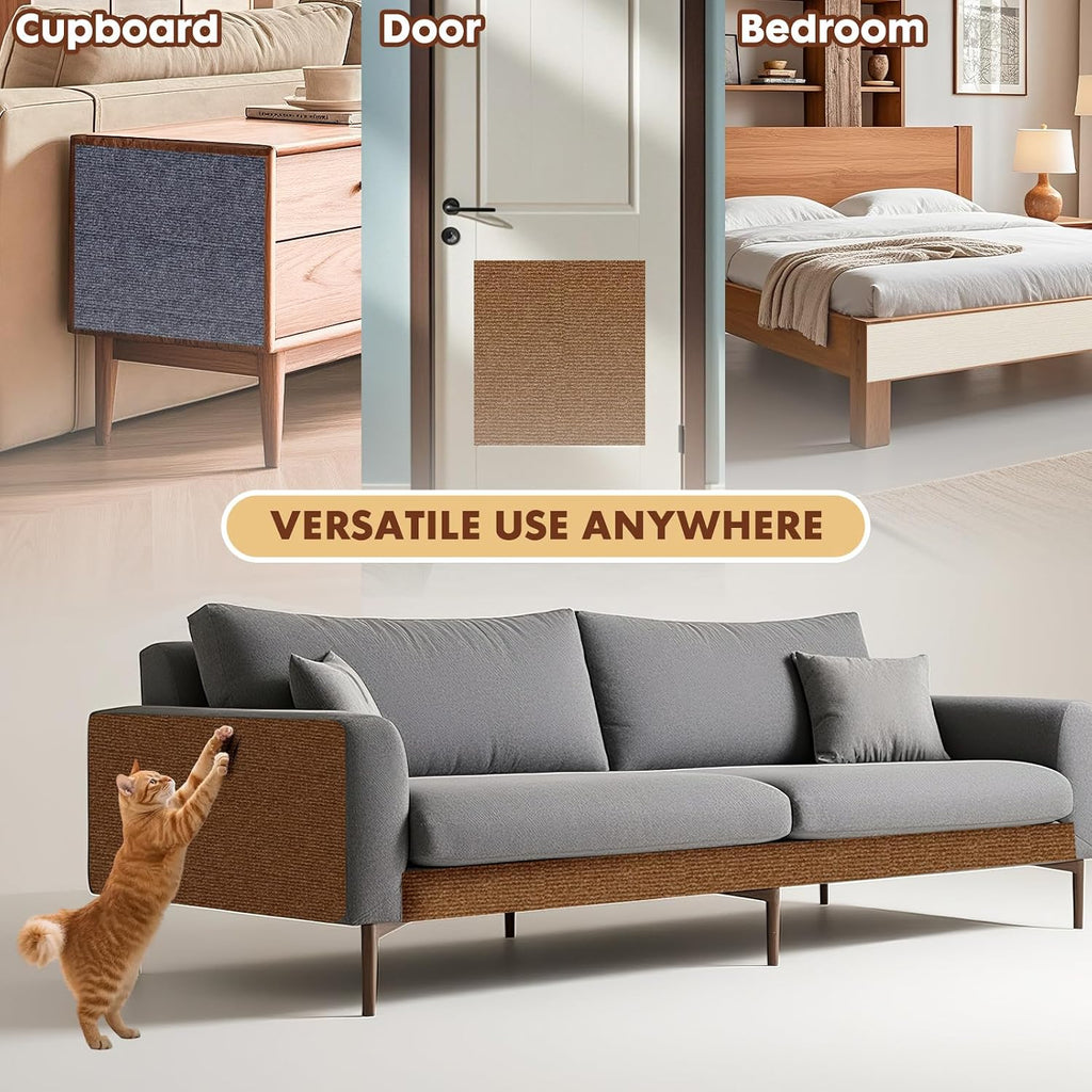 PowerKing Cat Scratch Furniture Protector, 78.7"x15.8" Self-Adhesive Cat Scratch Mat for Couch & Sofa, Trimmable DIY Cat Scratcher Pads for Indoor Cats (Brown)
