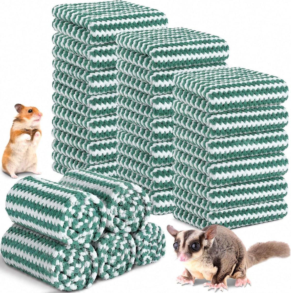 Moukeren 20Pcs Guinea Pig Blankets, 12 x 12 Inch, Waffle Style, Dark Green