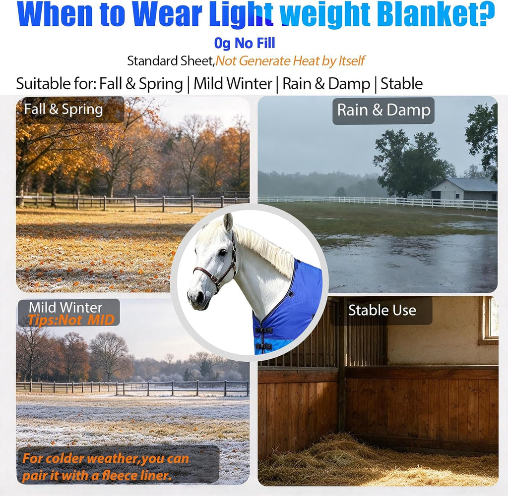 1200D Fall Turnout Sheet(No‑Fill)Light Weight Horse Blanket,DarkBlue81''