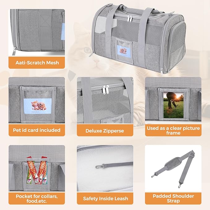 Cat Carrier Soft for Pets Up to 15 Lbs, Cat Travel Bag - Image 6