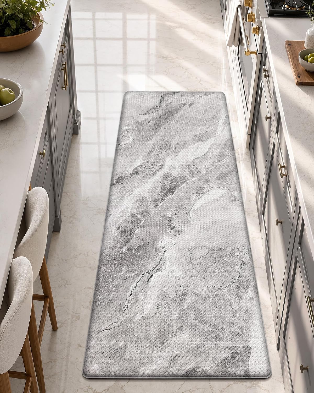 Color&Geometry Kitchen Mats for Floor 24x59 Grey Marble Design
