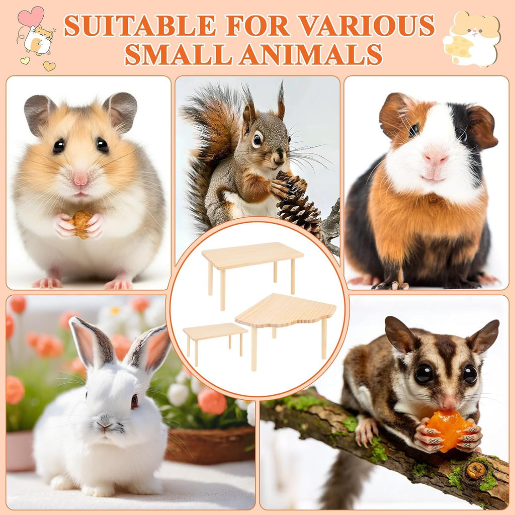Supkiir 3 Pcs Hamster Play Wooden Platform, Varying Sizes and Shapes Wood Platforms, True Colors Hamster Platform for Syrian Hamsters Gerbils Mice Degus Guinea Pigs and Other Small Pets