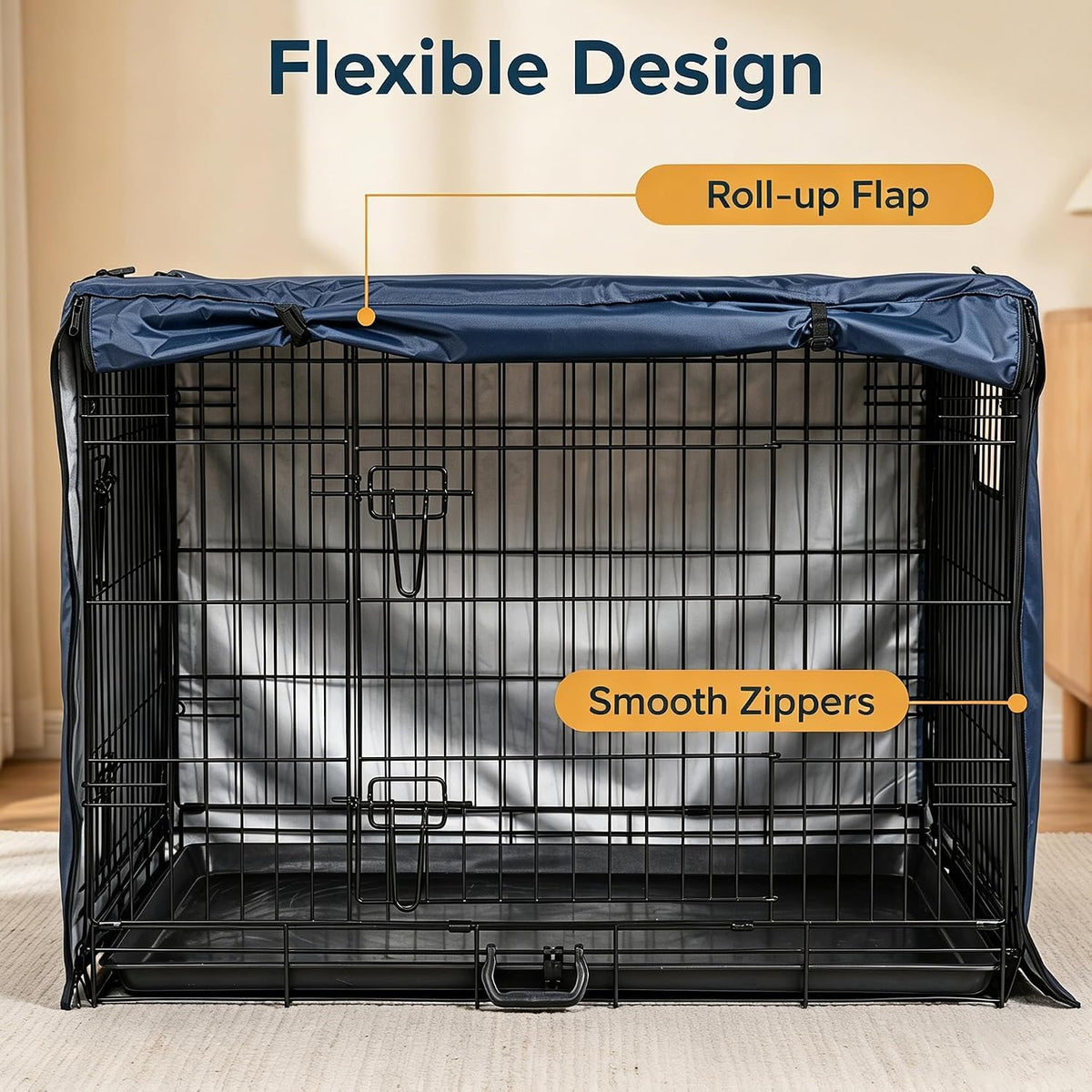 Dog Crate Cover Heavy Duty Polyester, Universal Pet Kennel Cover, Windproof Sunshade Privacy Cover Fits 42" Wire Dog Cage, Navy Blue