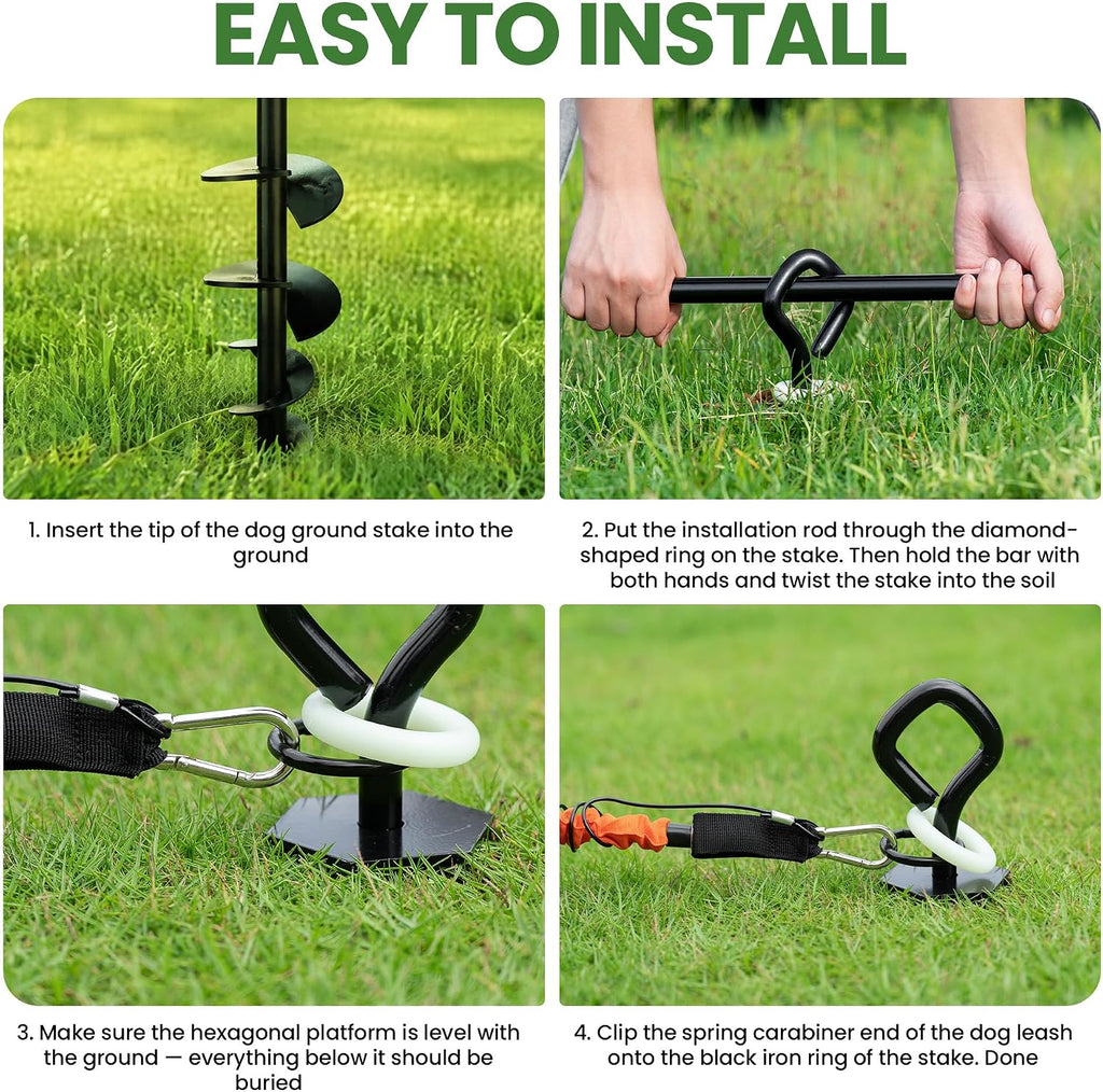 Glow Dog Tie Out Cable and Stake & Shock-Absorbing Bungee Tether