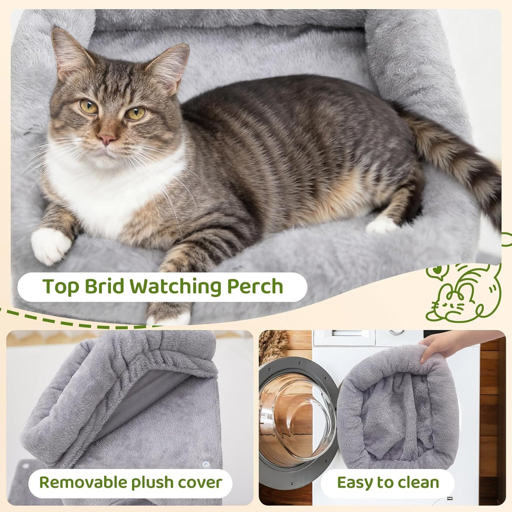 Woochpet 32inch Tall Cat Tree with 2 cat condo for Adult Cats Cozy Cat Tower with Scratching Post and Scrather Board for Cats of Different Ages.（Light Grey）