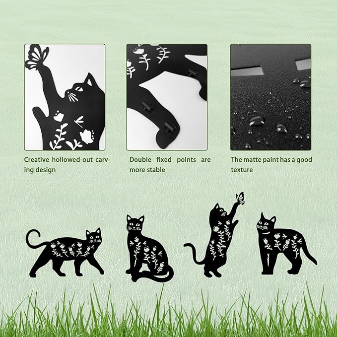 4 Pack Cat Metal Garden Decorative Stakes, Weather Proof Silhouette Statues - Image 5