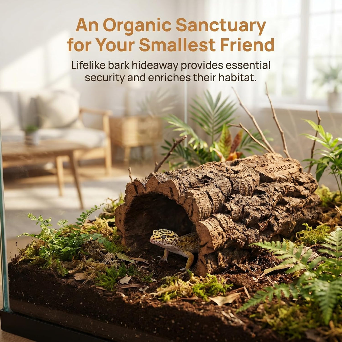 DECHOUS Natural Cork Bark Reptile Hide, 7.9 Inch Hollow Log Cave