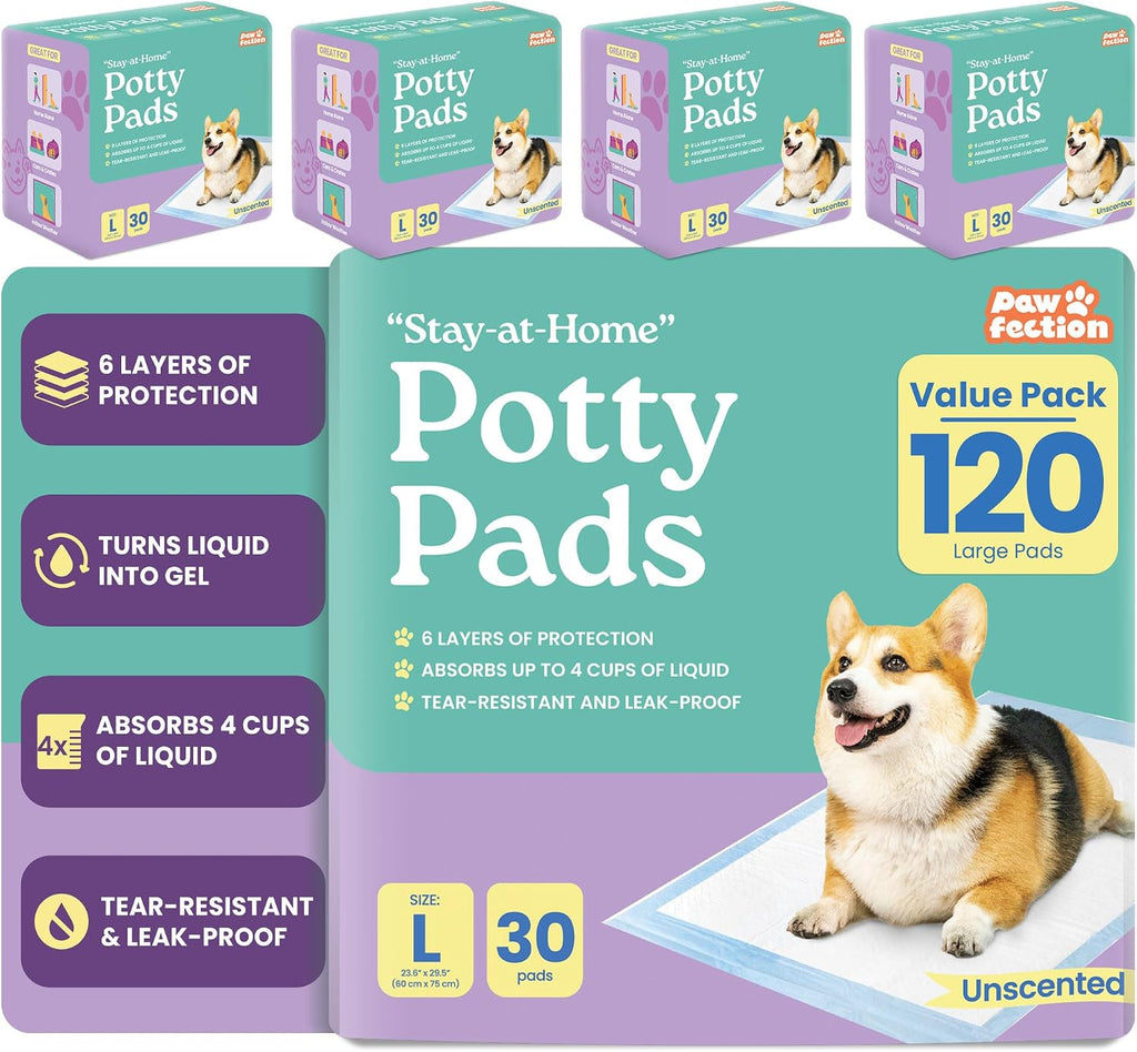 23.6" x 29.5" Unscented Puppy Pads – 120 Count Pee Pads for Dogs – 6-Layer Absorbent Design – Holds up to 4 Cups of Liquid – Leak Proof & Tear Resistant for Indoor or Travel Crate Use