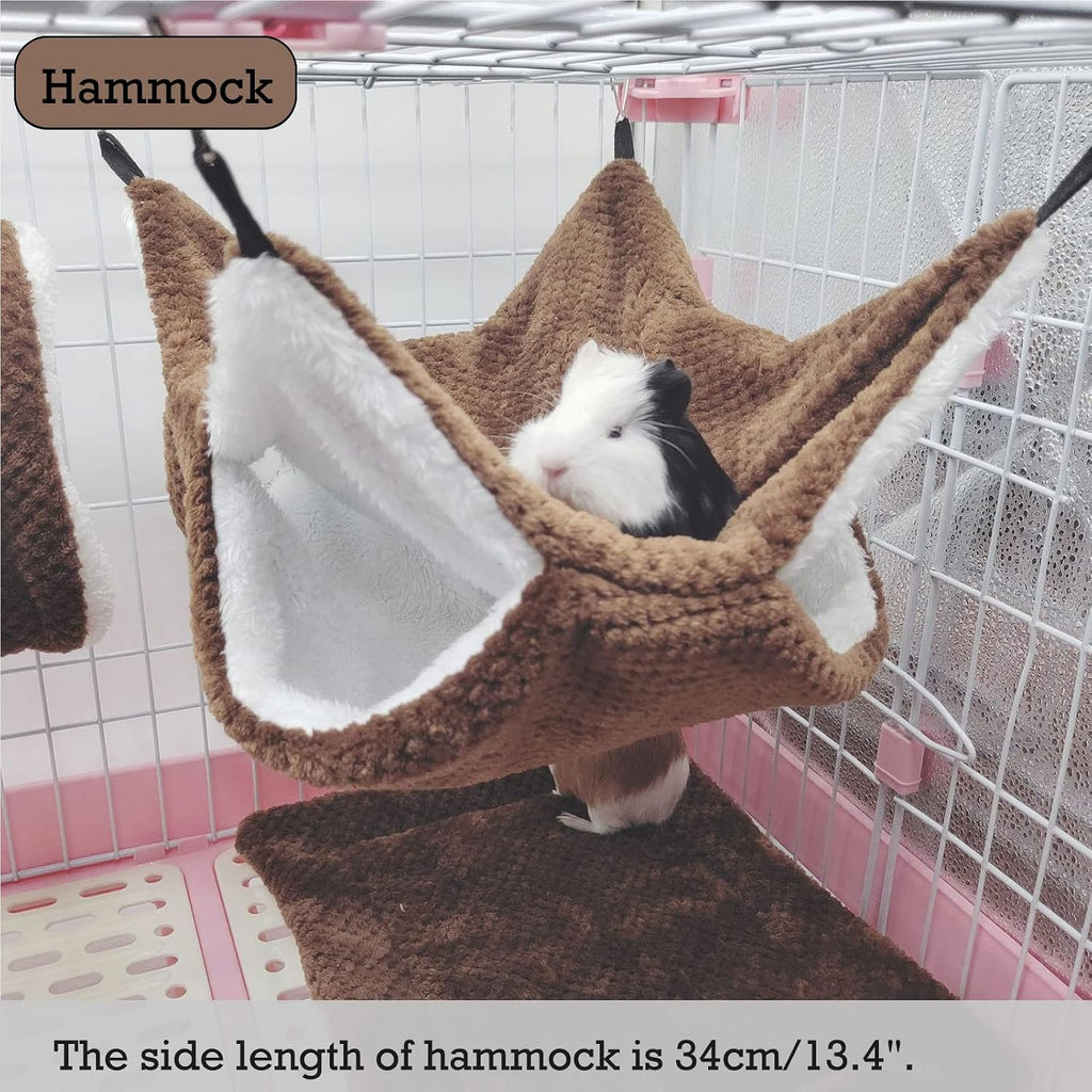 SEIS 3 Pcs Plush Hamster Hammock Set,Sugar Glider Hideout Tunnel Mat,Coffee