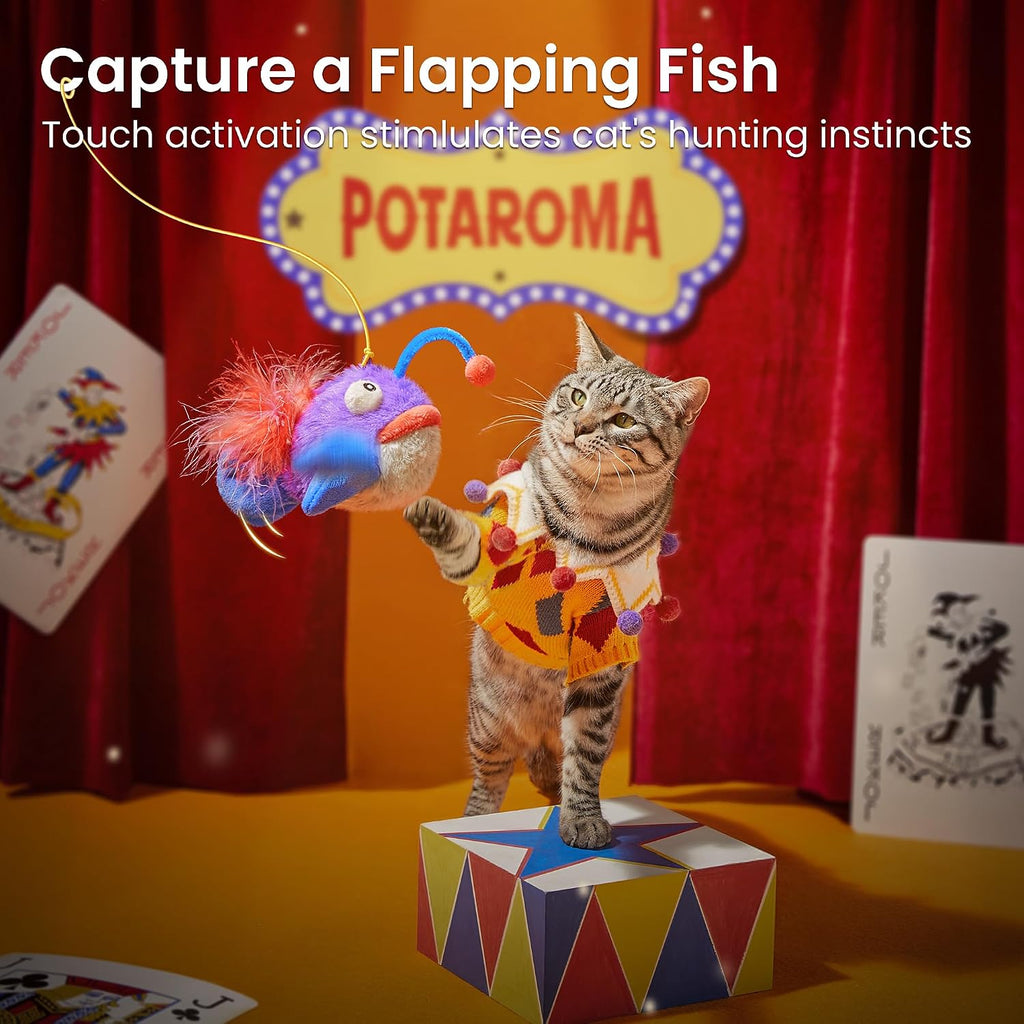 Potaroma Cat Toys Flapping Fish, Interactive Anglerfish with Catnip
