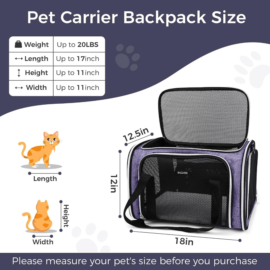 Soft Pet Carrier for Cats & Small Dogs, Airline Approved, 18 lbs, Purple