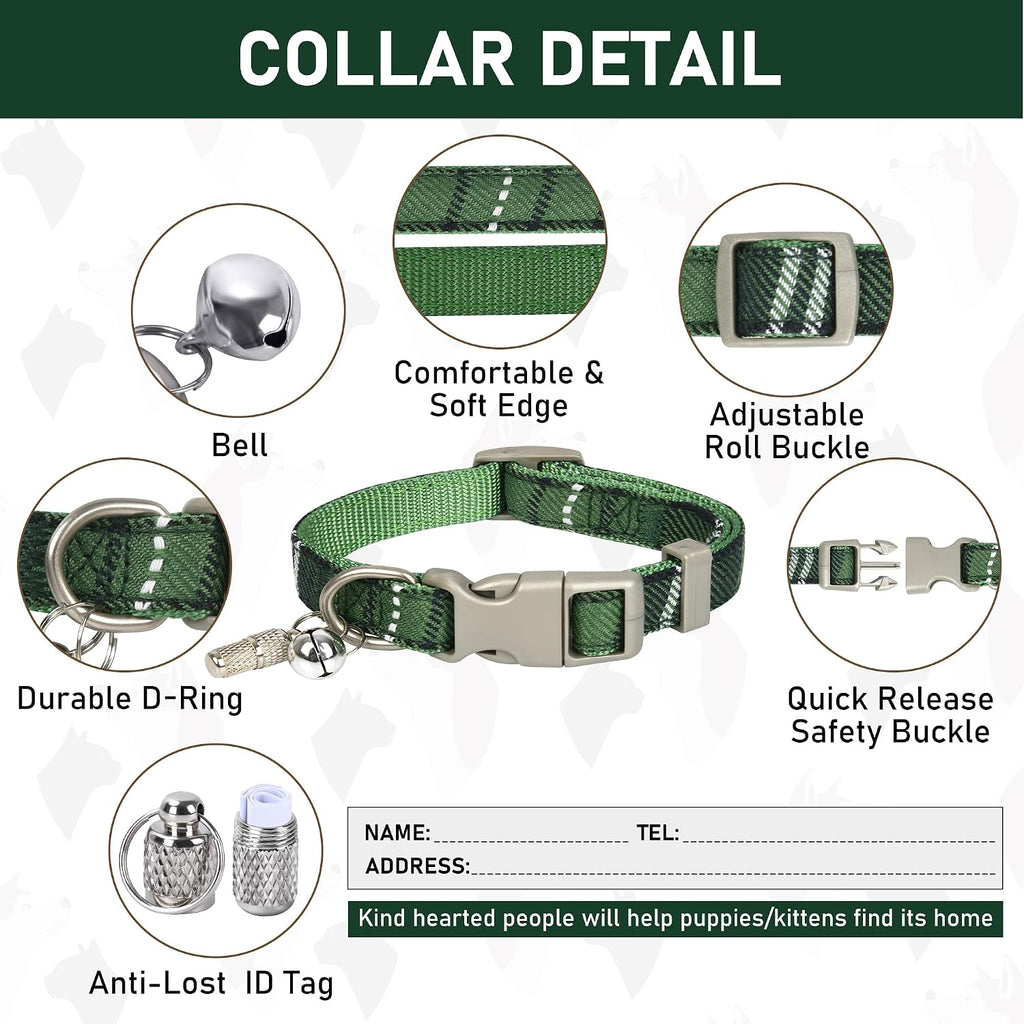GAMUDA Small Pet Harness Collar and Leash Set, Step in No Chock No Pull Soft Mesh Adjustable Dog Vest Harnesses Plaid Reflective for Dogs Puppy Cats Kitten Rabbit (Green, L)