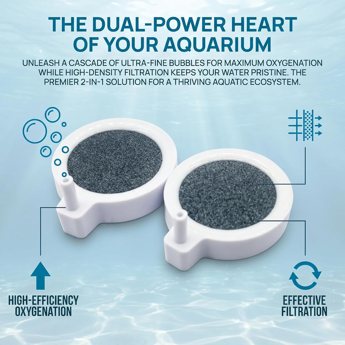 Black Corundum Air Stone Disc, 2 Pack 50mm Mini Aquarium Aerator
