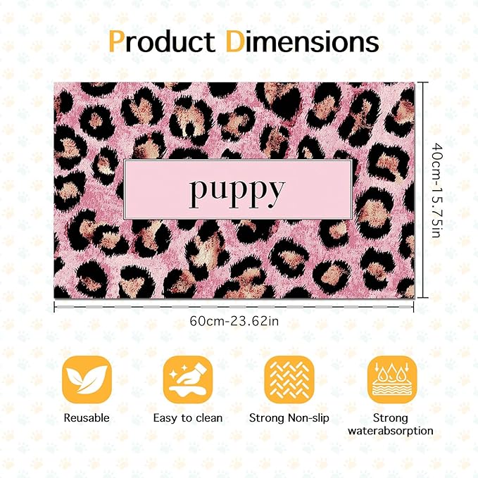Puppy Feeding Mat 24x16 inch Pink Leopard Print Pet Bowl Placemat Non Slip - Image 6
