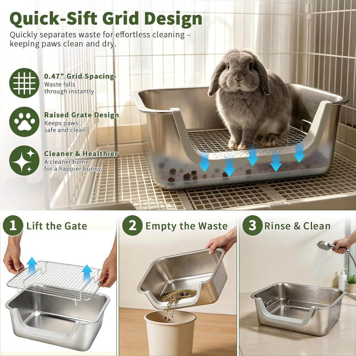 Stainless Steel Rabbit & Bunny Litter Box Set for Small Animals