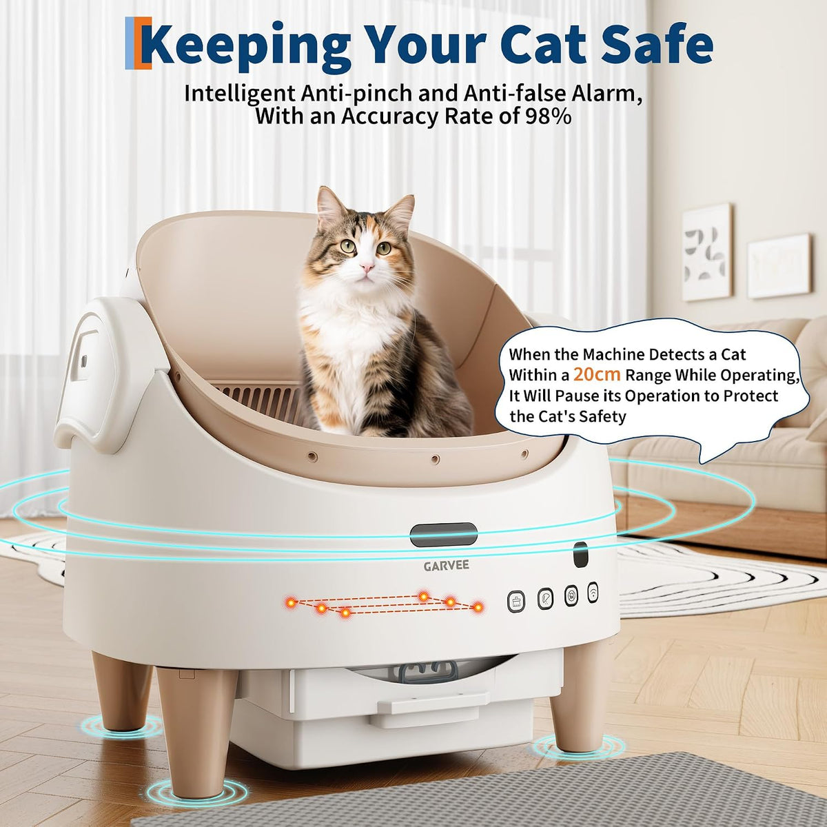 PioneerWorks Automatic Self Cleaning Cat Litter Box - Open Top Smart Cat Litter Box with App Control, 15-Layer Safety Sensors, Anti-Tracking, Extra Large Capacity Odor Control for Multi Cats