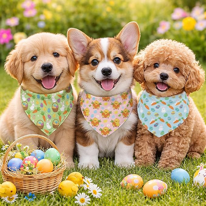 Abbylike 50 Pcs Easter Dog Bandanas Bulk Bunny Egg Carrot Bandanas - Image 2