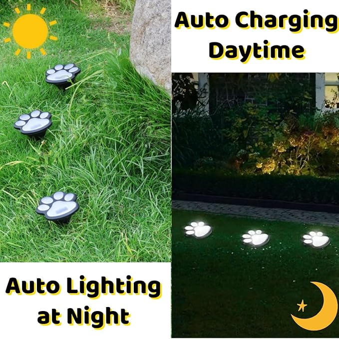 3pcs-Solar Paw Print Lights, Wireless of Cat Dog Animal Solar Lights Outdoor - Image 2
