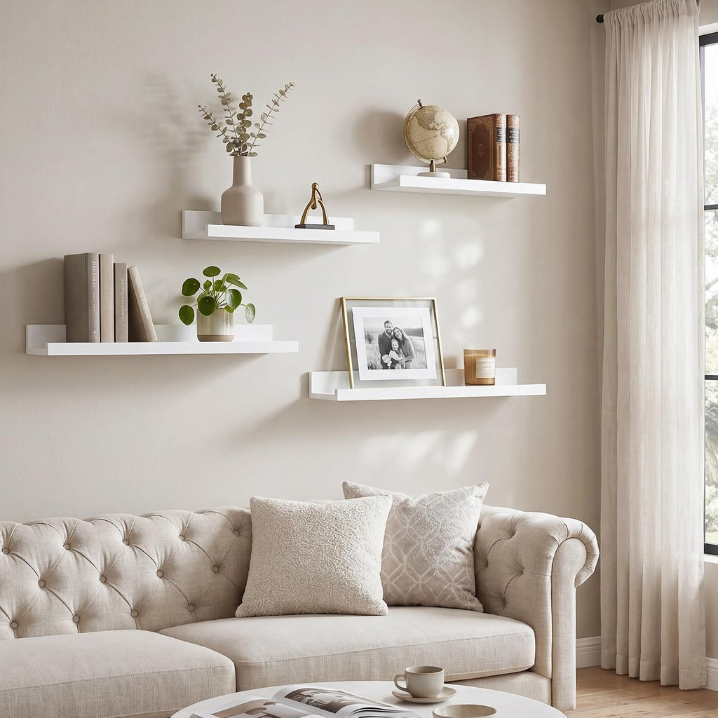 Picture Ledge Shelf, 28'' White Floating Shelves with Lip Set of 2