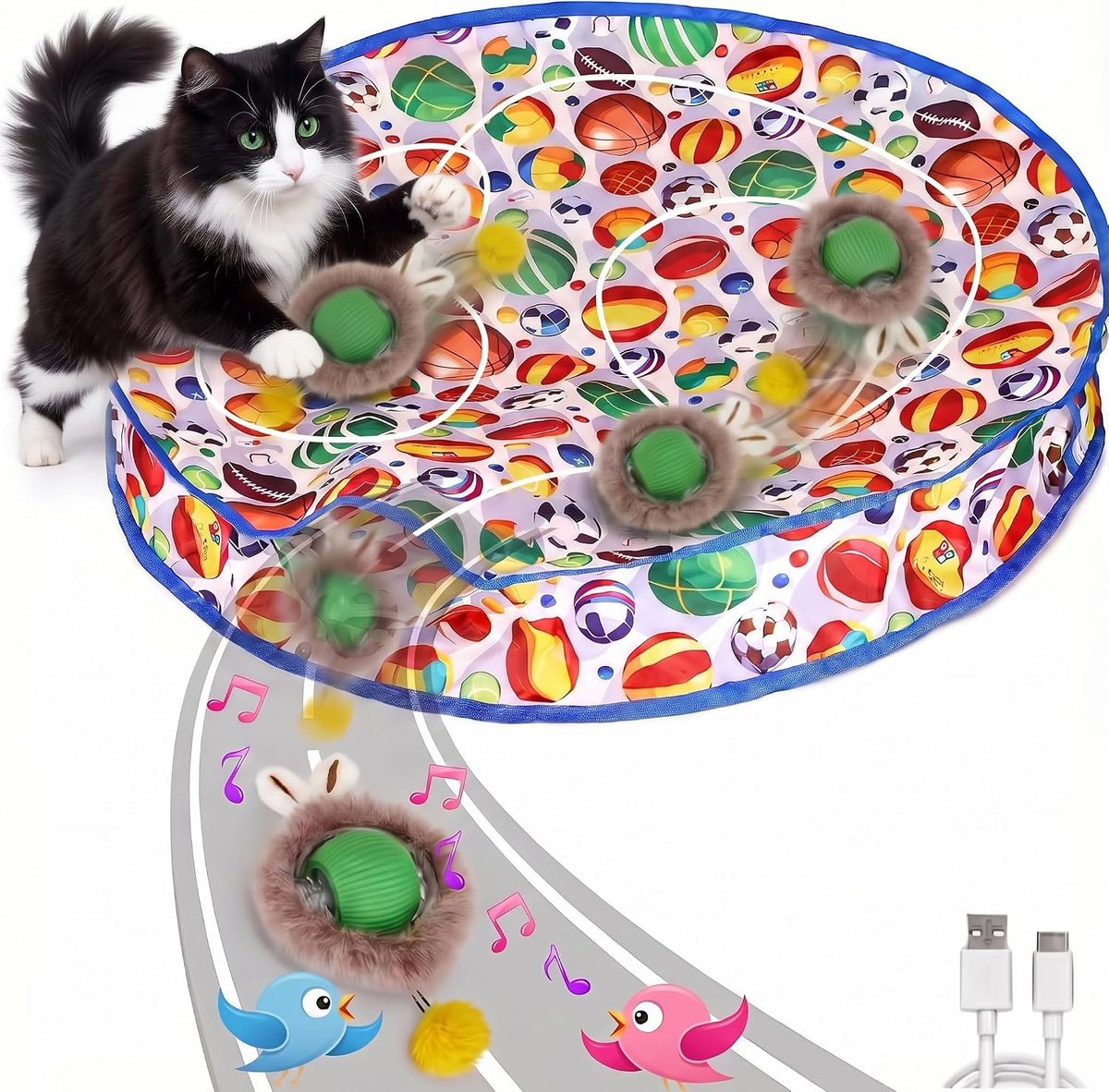 Interactive Mouse-Catching Cat Toy with Motion Sensor | Rechargeable Ball with Beep & LED Lights | Engaging Game for Indoor Cats, Reduces Boredom & Encourages Play (Green Single Layer)