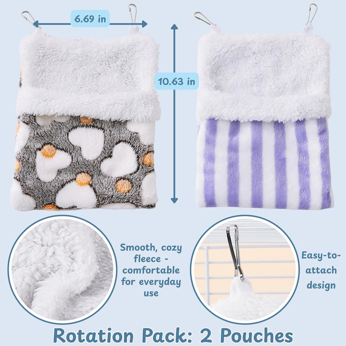 Sugar Glider Sleeping Pouch Bed Cage, 2pcs Hanging Warm Comfortable Sleeping Pouch Bag, Sugar Glider Hideout Habitat Decoration Cozy Cage Accessories, Nest Bed for Small Animals (Hammock)