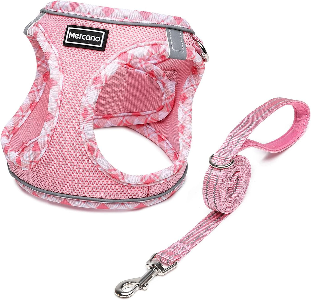 Mercano Soft Mesh Dog Harness and Leash Set, Step-in Reflective Breathable Lightweight Vest Harnesses with Safety Buckle for Small Dogs, Cats (Pink, XXS)