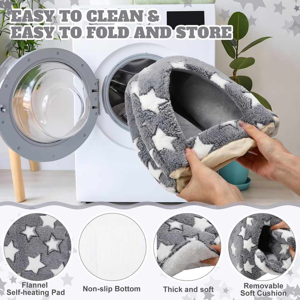 10 x 10 Inch Guinea Pig Hideout Bed with Self Warming Pad, Star