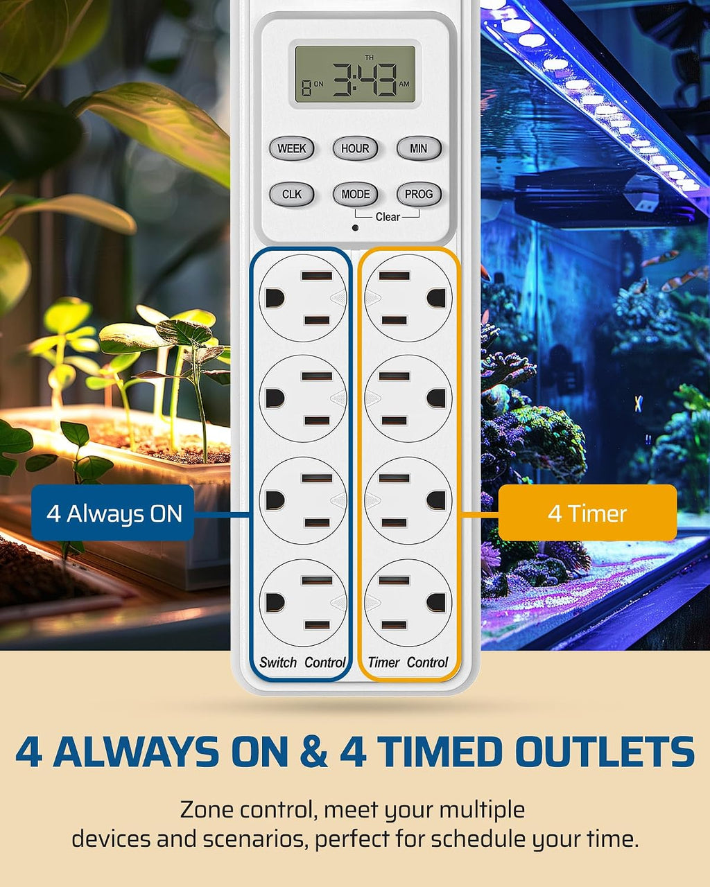 DEWENWILS 8 Outlet Power Strip with Timer, 6FT Cord for Bearded Dragon Tank