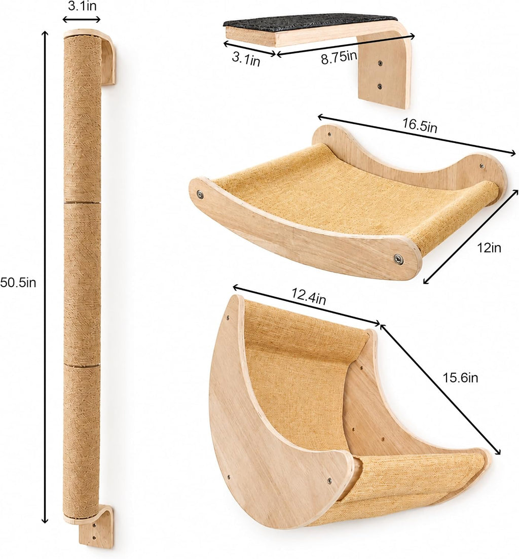 Cat Wall Shelves Set, Cat Climbing System with Hammock & Scratching Post