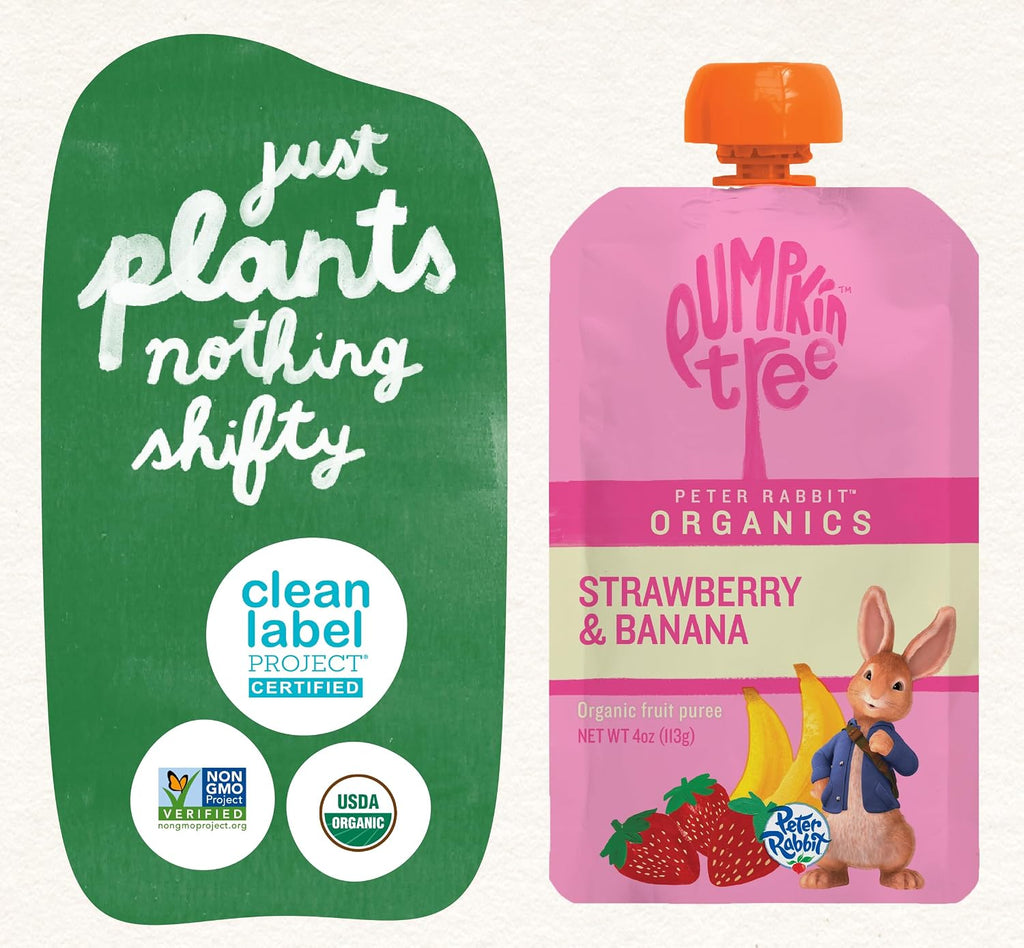 Pumpkin Tree Peter Rabbit Organics Strawberry and Banana Pure Fruit Snack, 4 Ounce (Pack of 10)