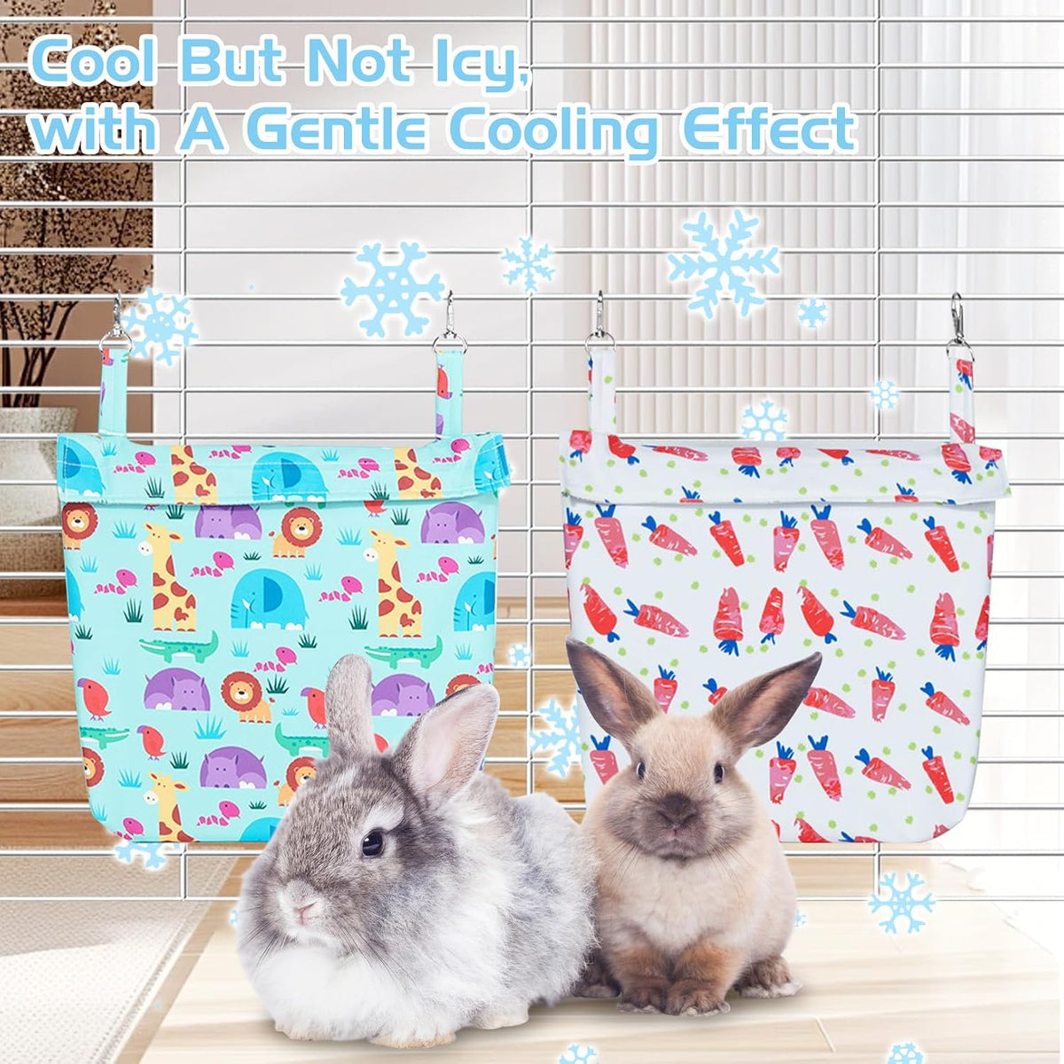 Hamiledyi Rabbit Cooling Pouch with Ice Pack - No Condensation Pad for Bunny Cage Accessories, Washable Cooling Mat for Small Animals,Ferret, Guinea Pig, Chinchilla(Carrot and Animal Pattern, 2kits)